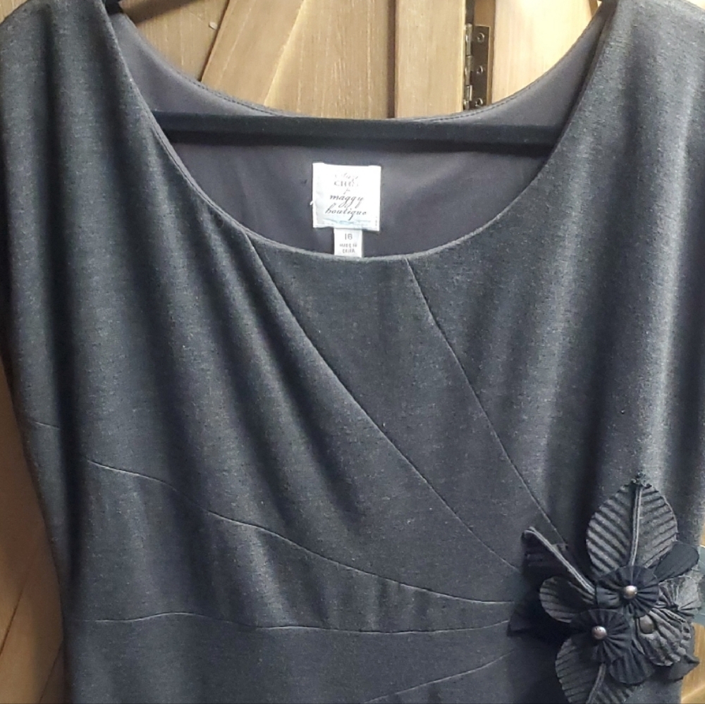 Suzi Chin for Maggy Boutique Charcoal Midi Dress with Floral Accent
